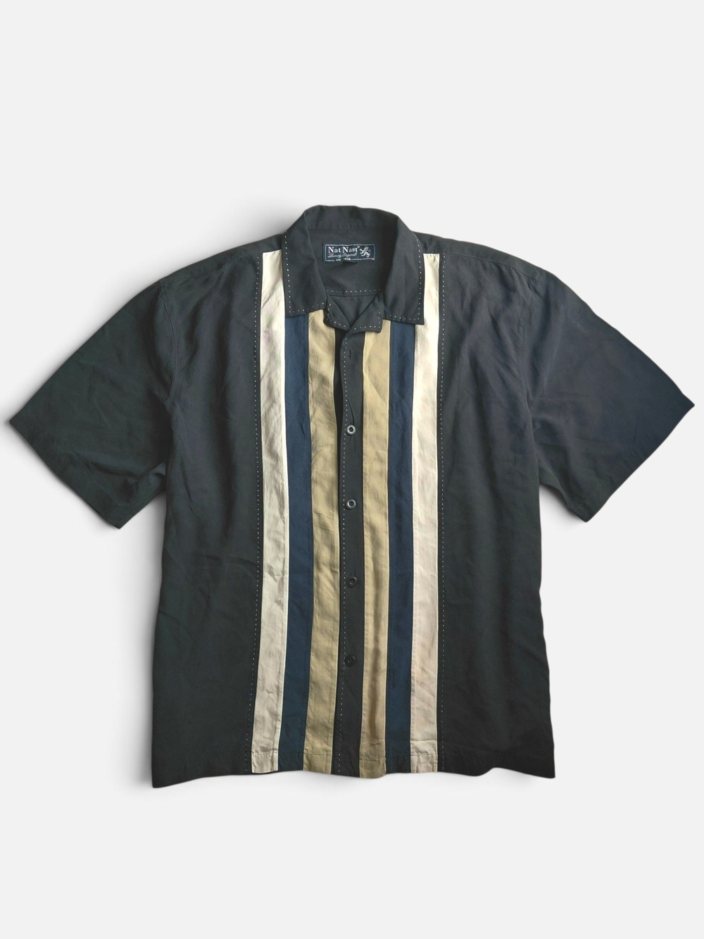 Nat Nast Luxury Originals Black Silk Bowling Shirt XL Vintage Sopranos Camp